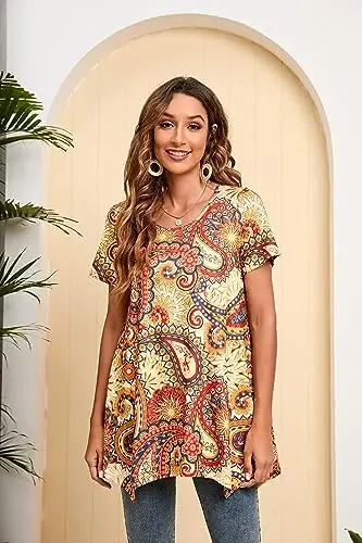 ENMAIN Tunic Tops for Women Plus Size Short Sleeve Top Loose Fit Dressy Casual Swing Summer Tunics Tops to Wear with Leggings - 6
