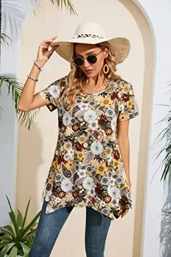 ENMAIN Tunic Tops for Women Plus Size Short Sleeve Top Loose Fit Dressy Casual Swing Summer Tunics Tops to Wear with Leggings - 7