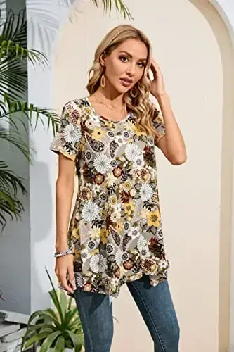 ENMAIN Tunic Tops for Women Plus Size Short Sleeve Top Loose Fit Dressy Casual Swing Summer Tunics Tops to Wear with Leggings - 5