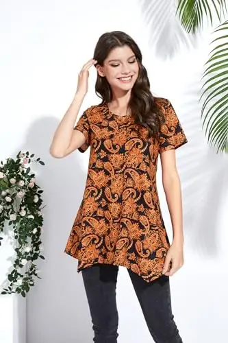ENMAIN Tunic Tops for Women Plus Size Short Sleeve Top Loose Fit Dressy Casual Swing Summer Tunics Tops to Wear with Leggings - 4