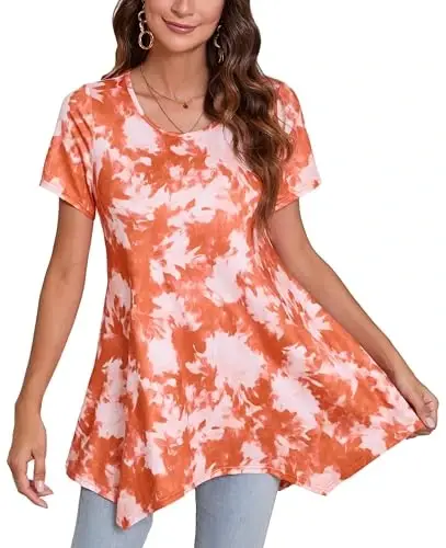 ENMAIN Tunic Tops for Women Plus Size Short Sleeve Top Loose Fit Dressy Casual Swing Summer Tunics Tops to Wear with Leggings - 1