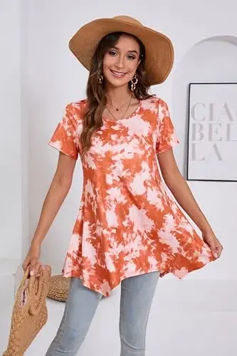 ENMAIN Tunic Tops for Women Plus Size Short Sleeve Top Loose Fit Dressy Casual Swing Summer Tunics Tops to Wear with Leggings - 4