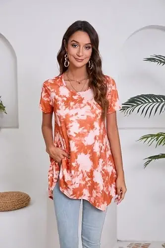 ENMAIN Tunic Tops for Women Plus Size Short Sleeve Top Loose Fit Dressy Casual Swing Summer Tunics Tops to Wear with Leggings - 5