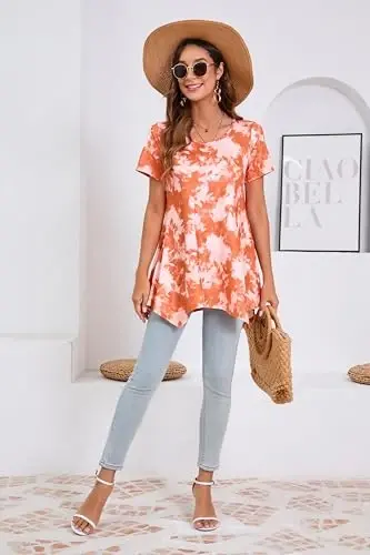 ENMAIN Tunic Tops for Women Plus Size Short Sleeve Top Loose Fit Dressy Casual Swing Summer Tunics Tops to Wear with Leggings - 6