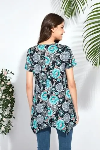 ENMAIN Tunic Tops for Women Plus Size Short Sleeve Top Loose Fit Dressy Casual Swing Summer Tunics Tops to Wear with Leggings - 5