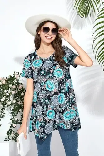 ENMAIN Tunic Tops for Women Plus Size Short Sleeve Top Loose Fit Dressy Casual Swing Summer Tunics Tops to Wear with Leggings - 6