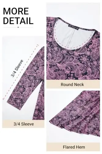 ENMAIN Women's Tops 3/4 Sleeve Dressy Casual Plus Size Tunic Tops to Wear with Leggings Swing Flare T-Shirt Loose Fit Blouses - 4