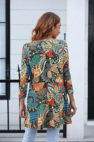 ENMAIN Women's Tops 3/4 Sleeve Dressy Casual Plus Size Tunic Tops to Wear with Leggings Swing Flare T-Shirt Loose Fit Blouses - 6