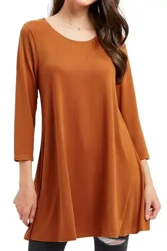 ENMAIN Women's Tops 3/4 Sleeve Dressy Casual Plus Size Tunic Tops to Wear with Leggings Swing Flare T-Shirt Loose Fit Blouses - MODAZONE