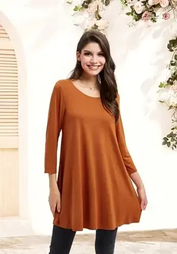 ENMAIN Women's Tops 3/4 Sleeve Dressy Casual Plus Size Tunic Tops to Wear with Leggings Swing Flare T-Shirt Loose Fit Blouses - 4