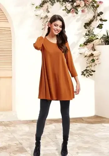 ENMAIN Women's Tops 3/4 Sleeve Dressy Casual Plus Size Tunic Tops to Wear with Leggings Swing Flare T-Shirt Loose Fit Blouses - 6