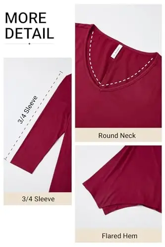 ENMAIN Women's Tops 3/4 Sleeve Dressy Casual Plus Size Tunic Tops to Wear with Leggings Swing Flare T-Shirt Loose Fit Blouses - 4