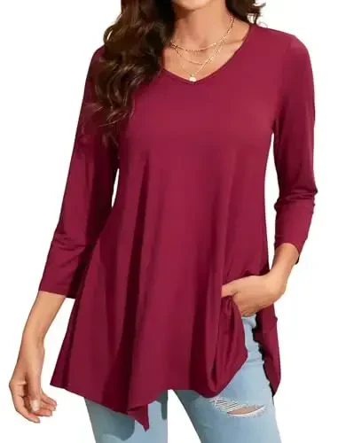 ENMAIN Women's Tops 3/4 Sleeve Dressy Casual Plus Size Tunic Tops to Wear with Leggings Swing Flare T-Shirt Loose Fit Blouses - 1