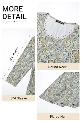 ENMAIN Women's Tops 3/4 Sleeve Dressy Casual Plus Size Tunic Tops to Wear with Leggings Swing Flare T-Shirt Loose Fit Blouses - 4