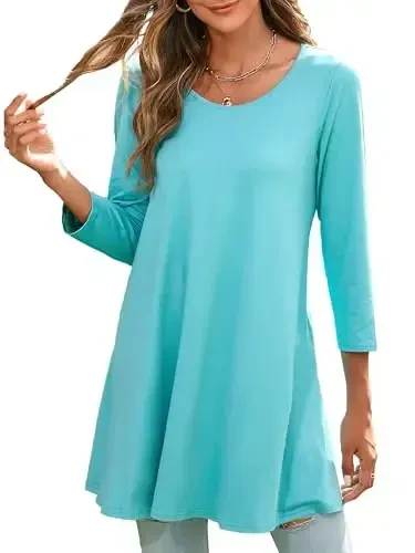 ENMAIN Women's Tops 3/4 Sleeve Dressy Casual Plus Size Tunic Tops to Wear with Leggings Swing Flare T-Shirt Loose Fit Blouses - 1