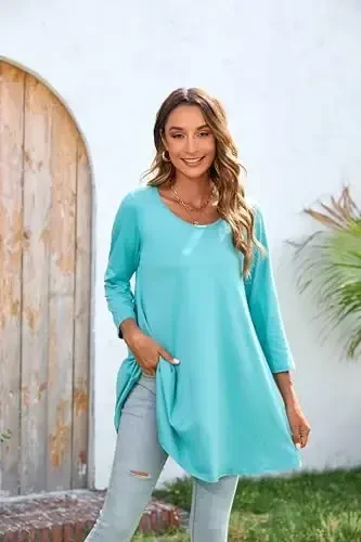 ENMAIN Women's Tops 3/4 Sleeve Dressy Casual Plus Size Tunic Tops to Wear with Leggings Swing Flare T-Shirt Loose Fit Blouses - 4