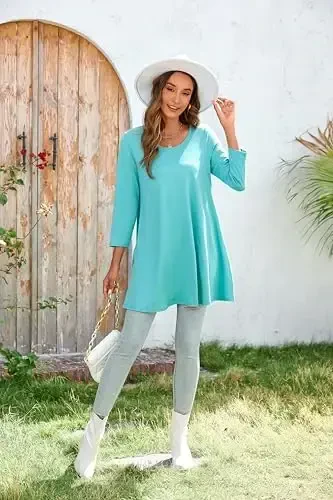 ENMAIN Women's Tops 3/4 Sleeve Dressy Casual Plus Size Tunic Tops to Wear with Leggings Swing Flare T-Shirt Loose Fit Blouses - 5