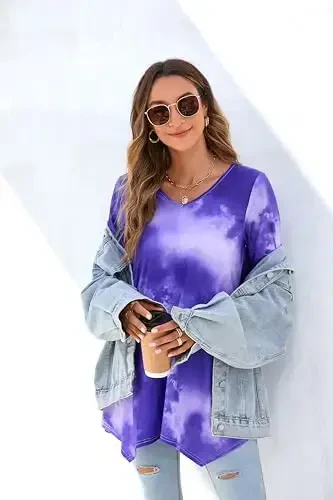 ENMAIN Women's Tops 3/4 Sleeve Dressy Casual Plus Size Tunic Tops to Wear with Leggings Swing Flare T-Shirt Loose Fit Blouses - 6