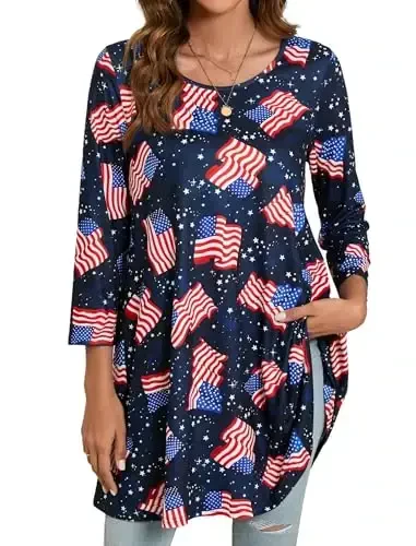 ENMAIN Women's Tops 3/4 Sleeve Dressy Casual Plus Size Tunic Tops to Wear with Leggings Swing Flare T-Shirt Loose Fit Blouses - 1