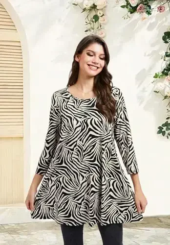 ENMAIN Women's Tops 3/4 Sleeve Dressy Casual Plus Size Tunic Tops to Wear with Leggings Swing Flare T-Shirt Loose Fit Blouses - 5