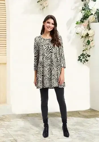 ENMAIN Women's Tops 3/4 Sleeve Dressy Casual Plus Size Tunic Tops to Wear with Leggings Swing Flare T-Shirt Loose Fit Blouses - 6