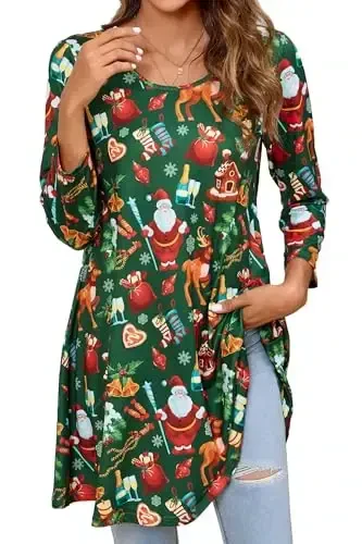 ENMAIN Women's Tops 3/4 Sleeve Dressy Casual Plus Size Tunic Tops to Wear with Leggings Swing Flare T-Shirt Loose Fit Blouses 