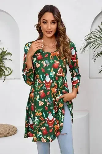 ENMAIN Women's Tops 3/4 Sleeve Dressy Casual Plus Size Tunic Tops to Wear with Leggings Swing Flare T-Shirt Loose Fit Blouses - 2