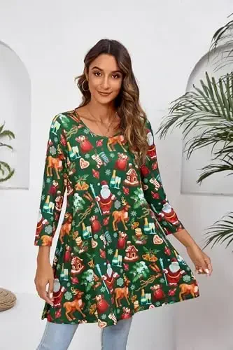 ENMAIN Women's Tops 3/4 Sleeve Dressy Casual Plus Size Tunic Tops to Wear with Leggings Swing Flare T-Shirt Loose Fit Blouses - 3