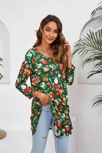 ENMAIN Women's Tops 3/4 Sleeve Dressy Casual Plus Size Tunic Tops to Wear with Leggings Swing Flare T-Shirt Loose Fit Blouses - 4