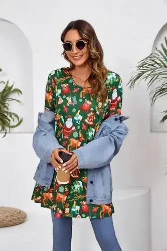 ENMAIN Women's Tops 3/4 Sleeve Dressy Casual Plus Size Tunic Tops to Wear with Leggings Swing Flare T-Shirt Loose Fit Blouses - 5