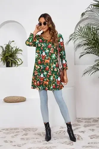 ENMAIN Women's Tops 3/4 Sleeve Dressy Casual Plus Size Tunic Tops to Wear with Leggings Swing Flare T-Shirt Loose Fit Blouses - 6