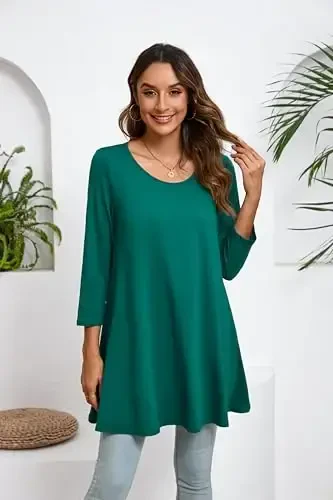 ENMAIN Women's Tops 3/4 Sleeve Dressy Casual Plus Size Tunic Tops to Wear with Leggings Swing Flare T-Shirt Loose Fit Blouses - MODAZONE (1)