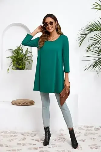 ENMAIN Women's Tops 3/4 Sleeve Dressy Casual Plus Size Tunic Tops to Wear with Leggings Swing Flare T-Shirt Loose Fit Blouses - 6