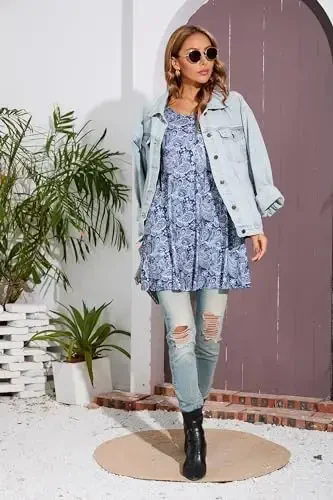 ENMAIN Women's Tops 3/4 Sleeve Dressy Casual Plus Size Tunic Tops to Wear with Leggings Swing Flare T-Shirt Loose Fit Blouses - 6