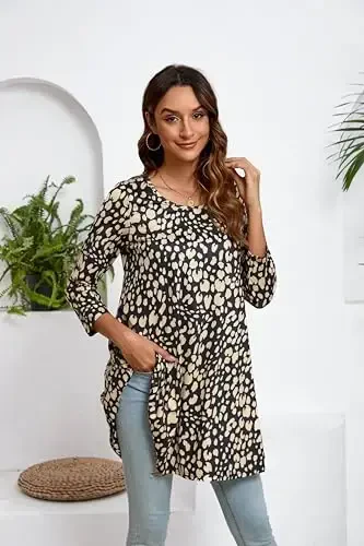 ENMAIN Women's Tops 3/4 Sleeve Dressy Casual Plus Size Tunic Tops to Wear with Leggings Swing Flare T-Shirt Loose Fit Blouses - 4