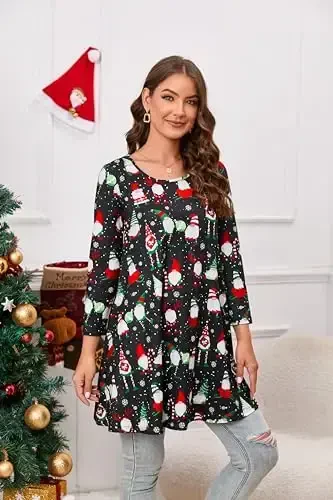 ENMAIN Women's Tops 3/4 Sleeve Dressy Casual Plus Size Tunic Tops to Wear with Leggings Swing Flare T-Shirt Loose Fit Blouses - 2