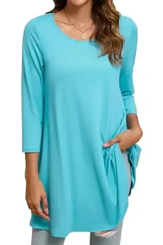 ENMAIN Women's Tops 3/4 Sleeve Dressy Casual Plus Size Tunic Tops to Wear with Leggings Swing Flare T-Shirt Loose Fit Blouses 