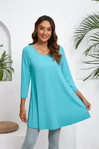 ENMAIN Women's Tops 3/4 Sleeve Dressy Casual Plus Size Tunic Tops to Wear with Leggings Swing Flare T-Shirt Loose Fit Blouses - MODAZONE (1)