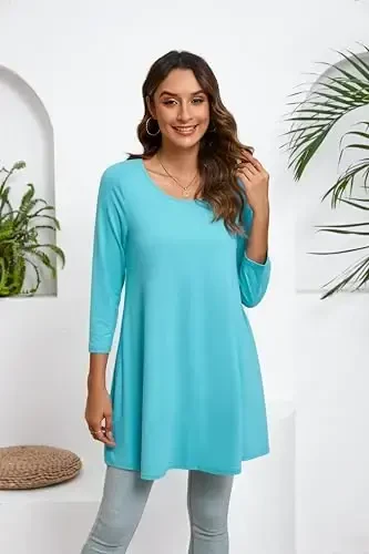 ENMAIN Women's Tops 3/4 Sleeve Dressy Casual Plus Size Tunic Tops to Wear with Leggings Swing Flare T-Shirt Loose Fit Blouses - 3