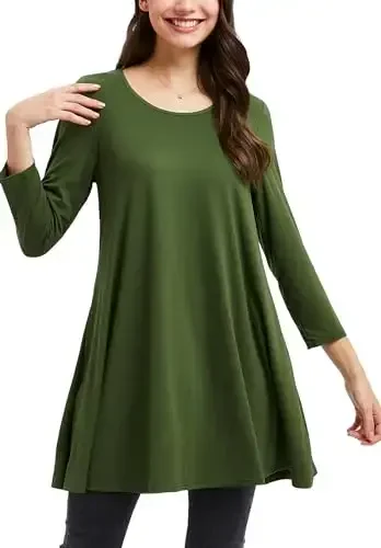 ENMAIN Women's Tops 3/4 Sleeve Dressy Casual Plus Size Tunic Tops to Wear with Leggings Swing Flare T-Shirt Loose Fit Blouses - 1
