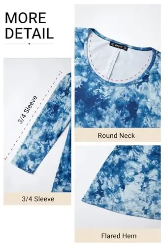 ENMAIN Women's Tops 3/4 Sleeve Dressy Casual Plus Size Tunic Tops to Wear with Leggings Swing Flare T-Shirt Loose Fit Blouses - 4