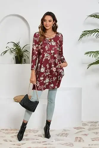 ENMAIN Women's Tops 3/4 Sleeve Dressy Casual Plus Size Tunic Tops to Wear with Leggings Swing Flare T-Shirt Loose Fit Blouses - 6