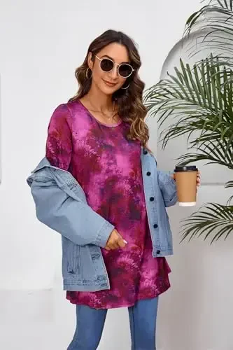 ENMAIN Women's Tops 3/4 Sleeve Dressy Casual Plus Size Tunic Tops to Wear with Leggings Swing Flare T-Shirt Loose Fit Blouses - 5