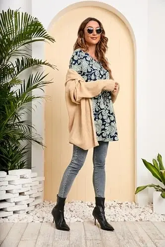 ENMAIN Women's Tops 3/4 Sleeve Dressy Casual Plus Size Tunic Tops to Wear with Leggings Swing Flare T-Shirt Loose Fit Blouses - 6