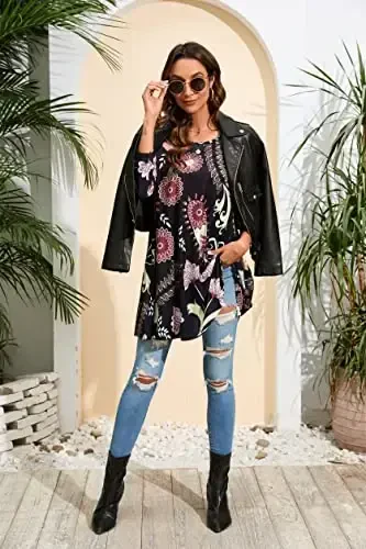 ENMAIN Women's Tops 3/4 Sleeve Dressy Casual Plus Size Tunic Tops to Wear with Leggings Swing Flare T-Shirt Loose Fit Blouses - 6