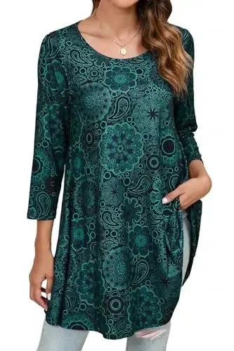 ENMAIN Women's Tops 3/4 Sleeve Dressy Casual Plus Size Tunic Tops to Wear with Leggings Swing Flare T-Shirt Loose Fit Blouses - 1