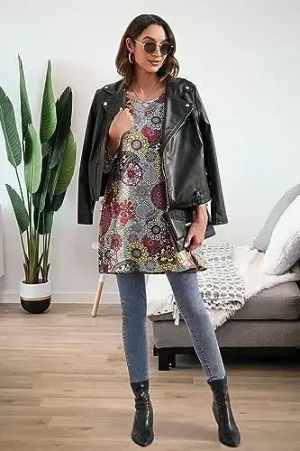 ENMAIN Women's Tops 3/4 Sleeve Dressy Casual Plus Size Tunic Tops to Wear with Leggings Swing Flare T-Shirt Loose Fit Blouses - 6