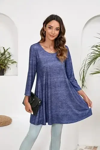 ENMAIN Women's Tops 3/4 Sleeve Dressy Casual Plus Size Tunic Tops to Wear with Leggings Swing Flare T-Shirt Loose Fit Blouses - 3