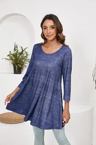 ENMAIN Women's Tops 3/4 Sleeve Dressy Casual Plus Size Tunic Tops to Wear with Leggings Swing Flare T-Shirt Loose Fit Blouses - 5