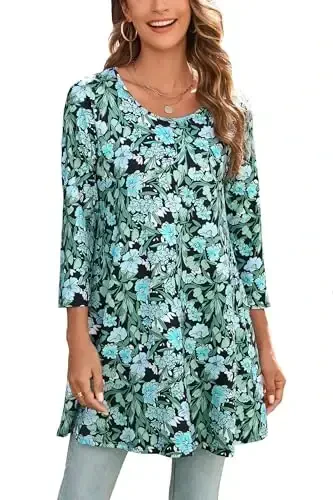 ENMAIN Womens Tops 3/4 Sleeve Plus Size Tunics to Wear with Leggings Dressy Casual Loose Blouses Swing Flare T-Shirt S-5XL - 1